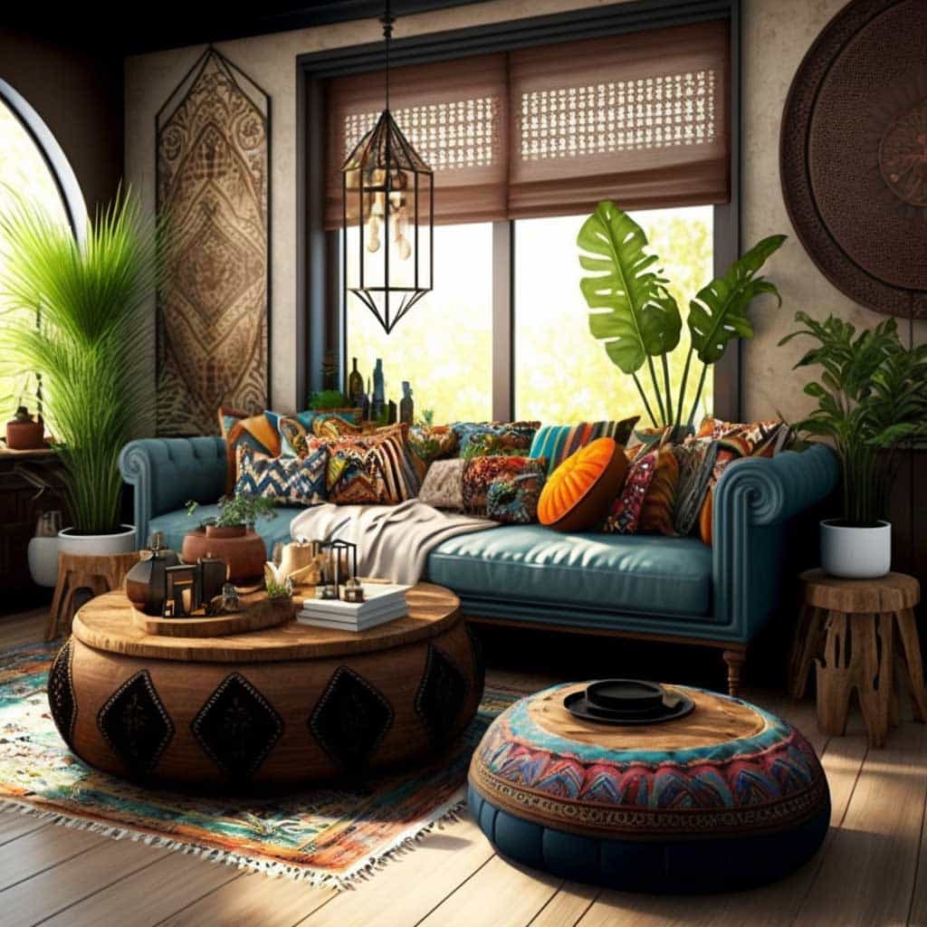 quirky accessories in eclectic living room