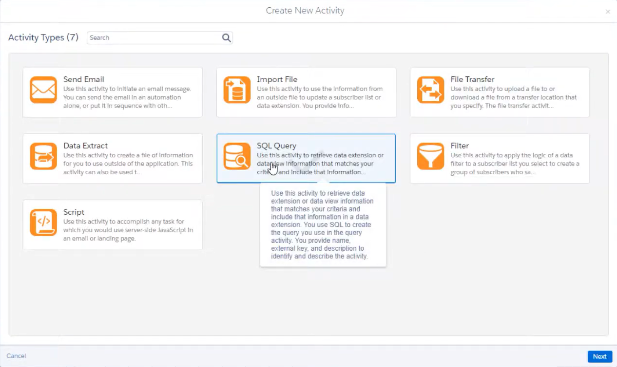 access query activities