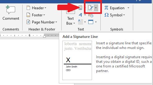 Pilih “Insert” dan cari ikon sub menu “Signature Line”