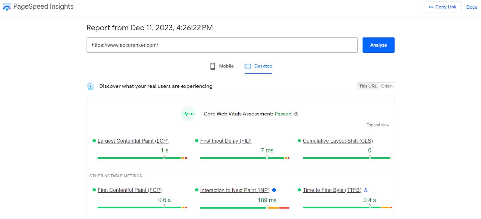PageSpeed Insights Home Page