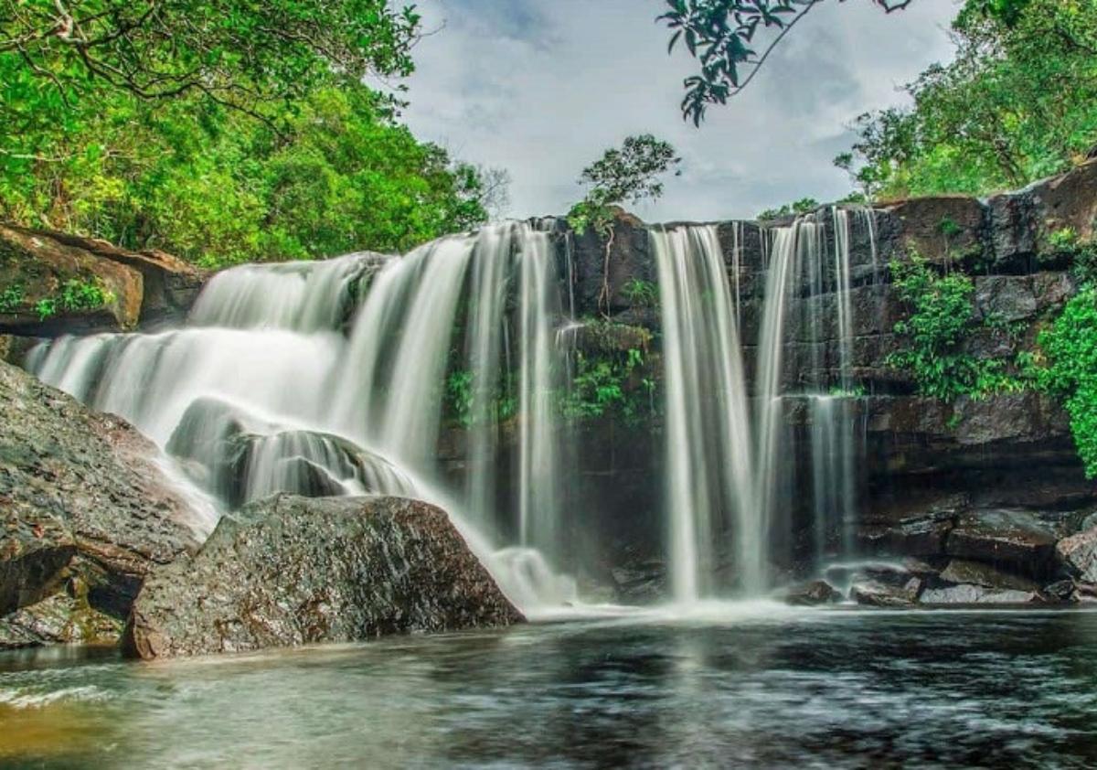 A waterfall in the forest

Description automatically generated