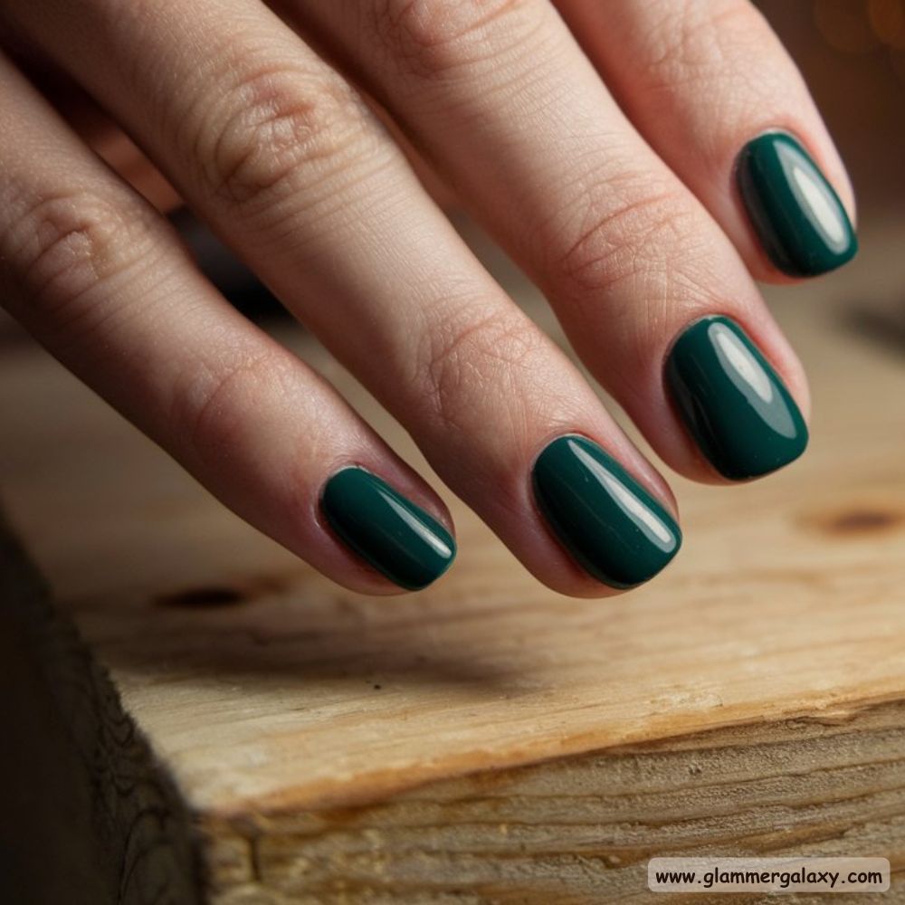 Winter and Fall Dark Green Nails having Timeless Solids
