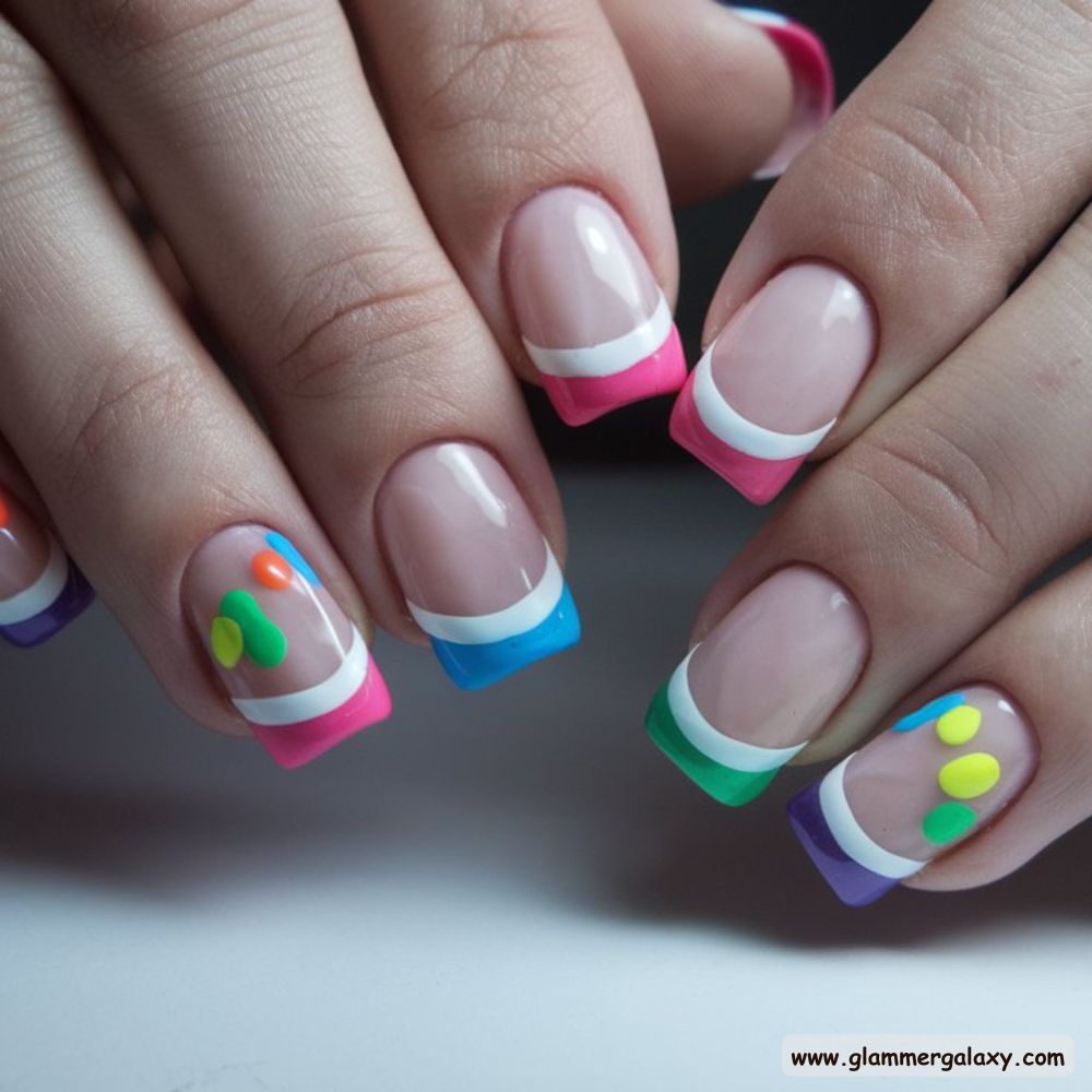 Summer French Tip Nails, Vibrant Skittle French