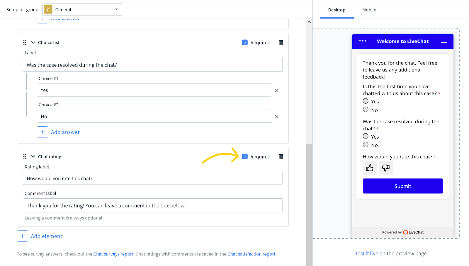 Make a field required in post-chat form.