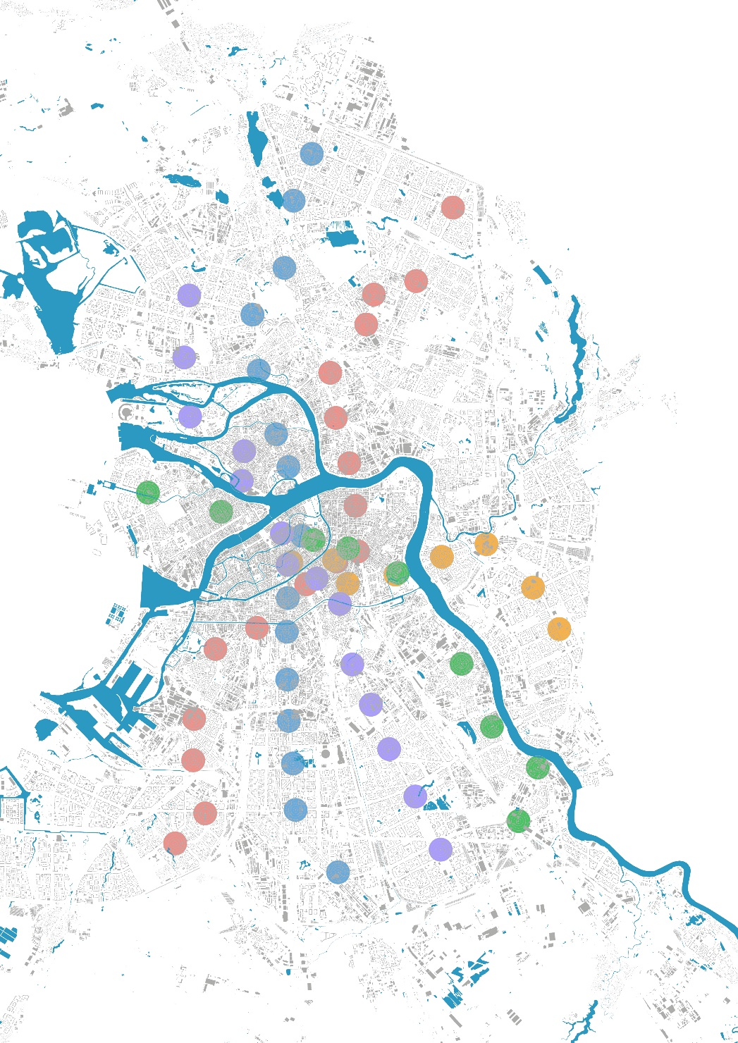 A map of a city with many colored circles

AI-generated content may be incorrect.