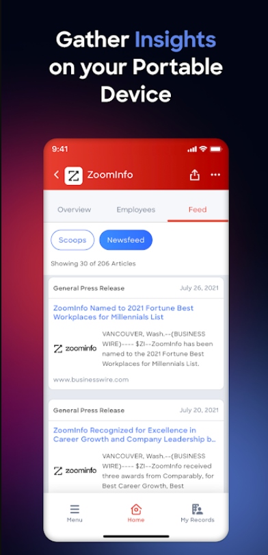 sales-решения, Zoominfo позволяет находить потенциальных клиентов со смартфона