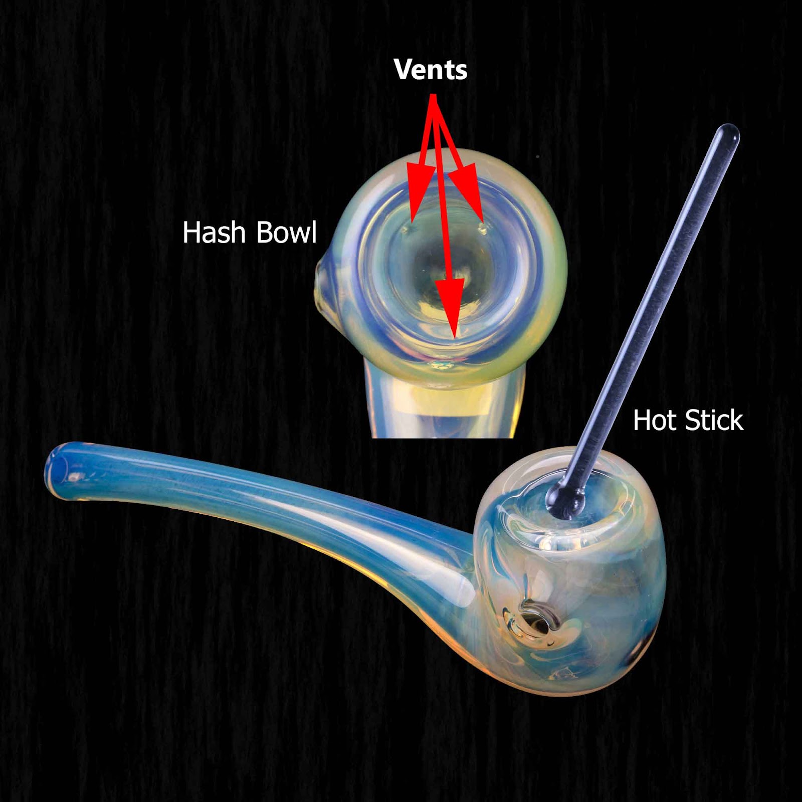 Glenns Briar Vented Glass Hash Pipe