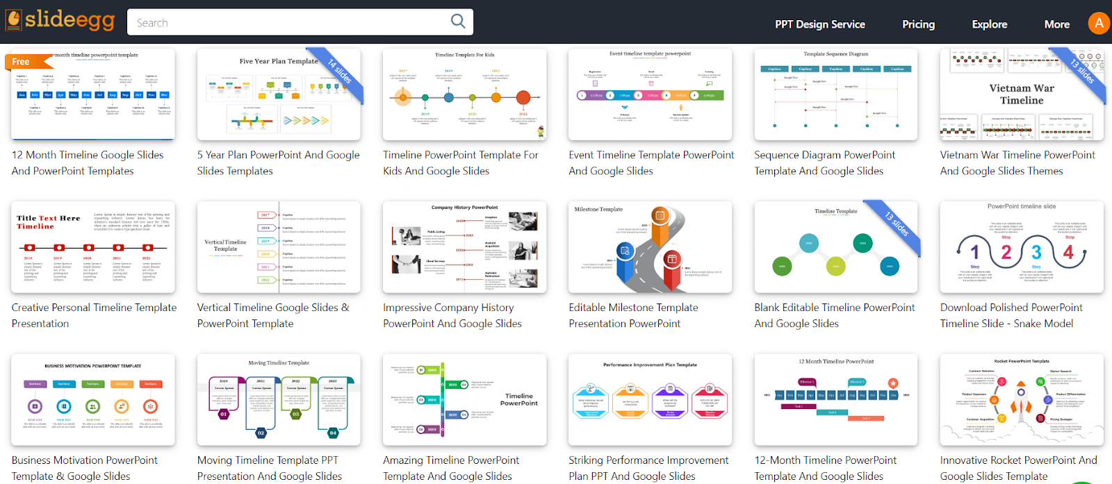 SlideEgg's premade pack of timeline PowerPoint templates, Google Slides themes, & Canva Slides in multicolor and nodes.