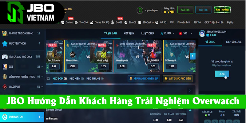 JBO hướng dẫn người chơi tham gia cá cược Overwatch