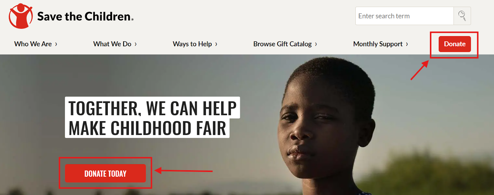 save the children fundraising landing page