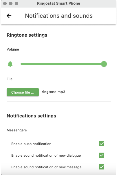 Ringostat Smart Phone, setting up notifications and sounds