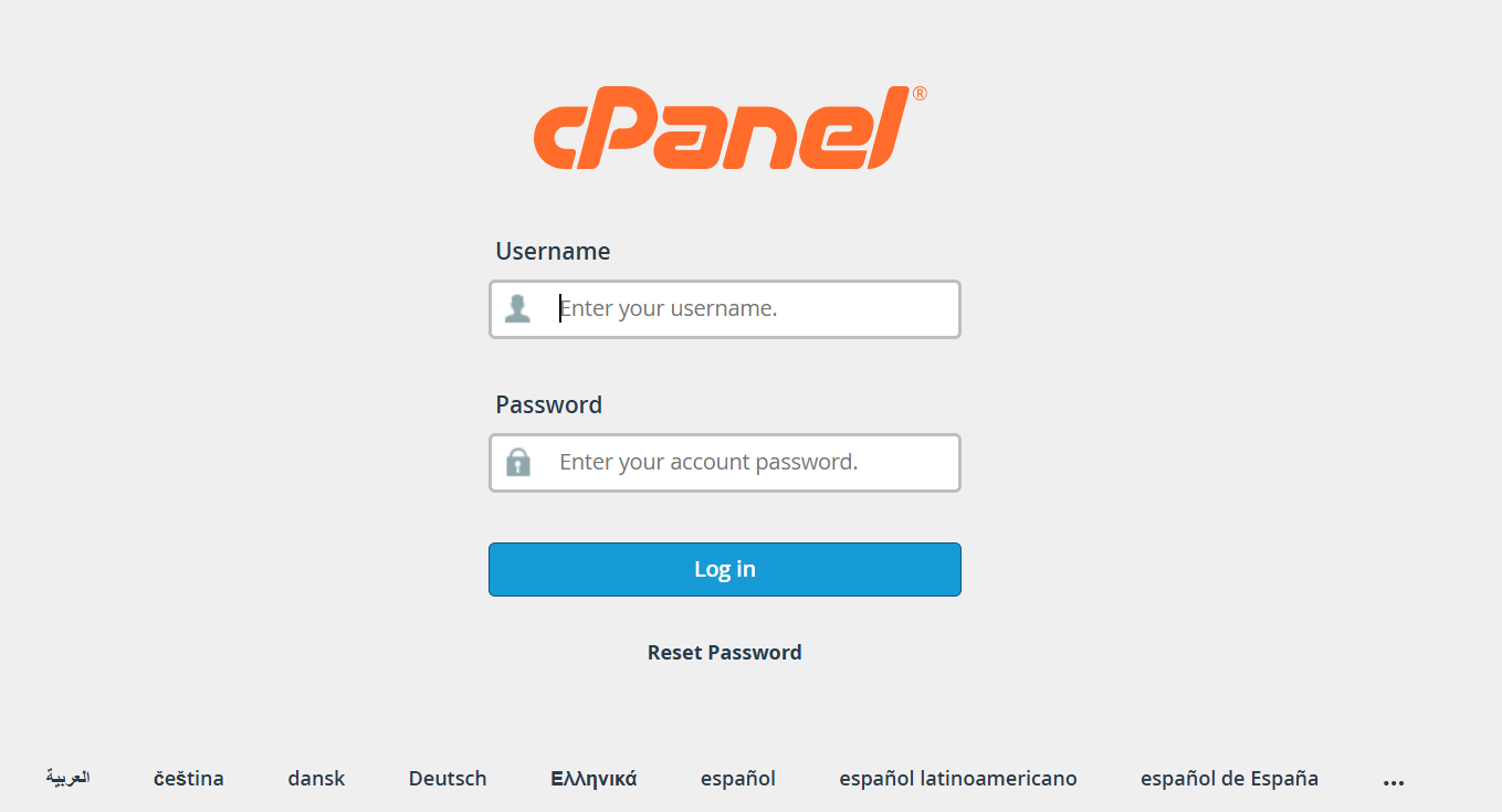 a screenshot of cPanel login section