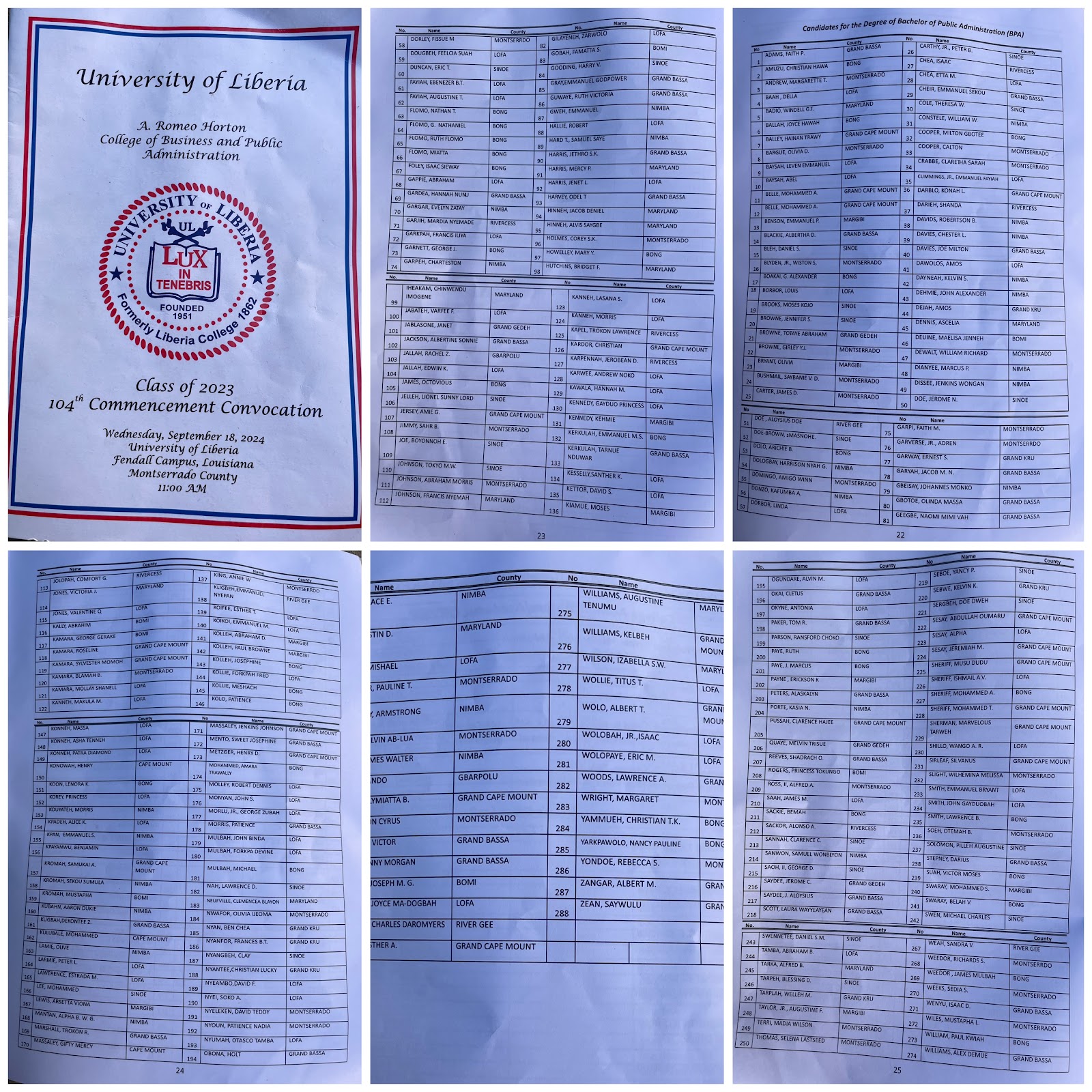 True! Commerce Inspector Dorr Cooper was not listed amongst graduates of University of Liberia 104 Convocation