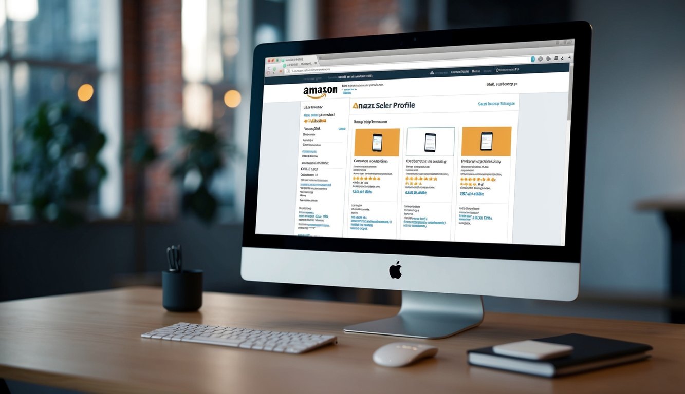 A computer screen displaying an Amazon seller profile with contact information