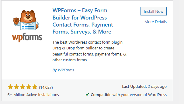 a screenshot of WPForms a  WordPress Plugins for Authors