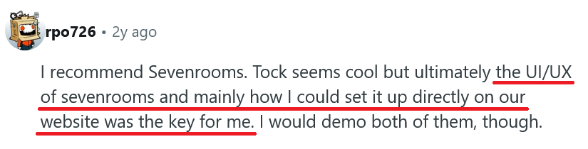 SevenRooms rating on Reddit