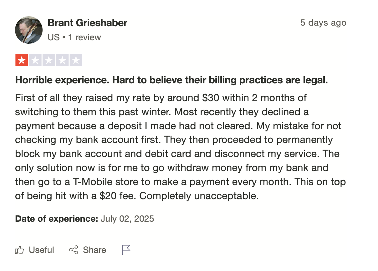 t-mobile esim; negative customer review