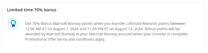 70% Transfer Bonus from Chase to Marriott