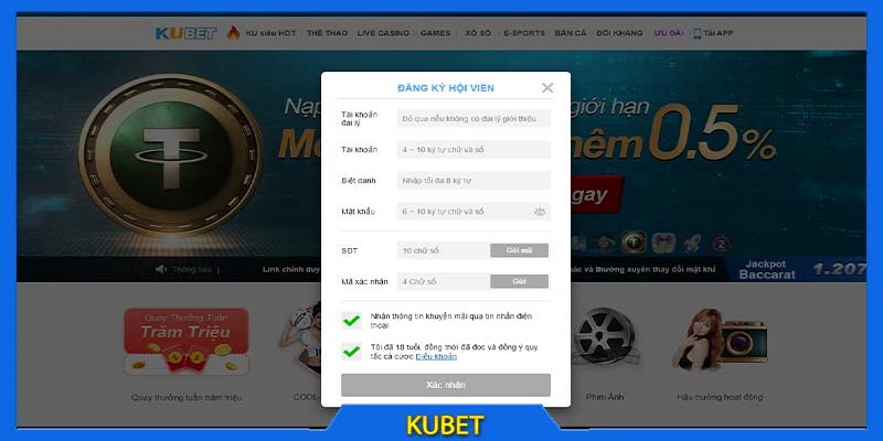 Đăng ký Kubet được tối giản, rất dễ thao tác