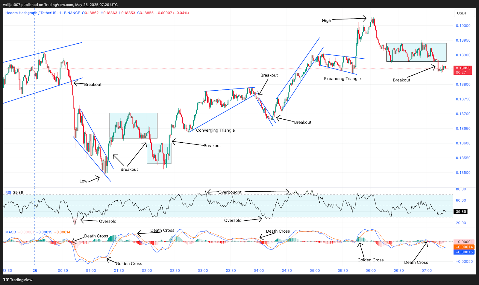 Chart 3: HBAR/USDT M1 Chart, Analysed by vallijat007, published on TradingView, May 25, 2025
Hedera price