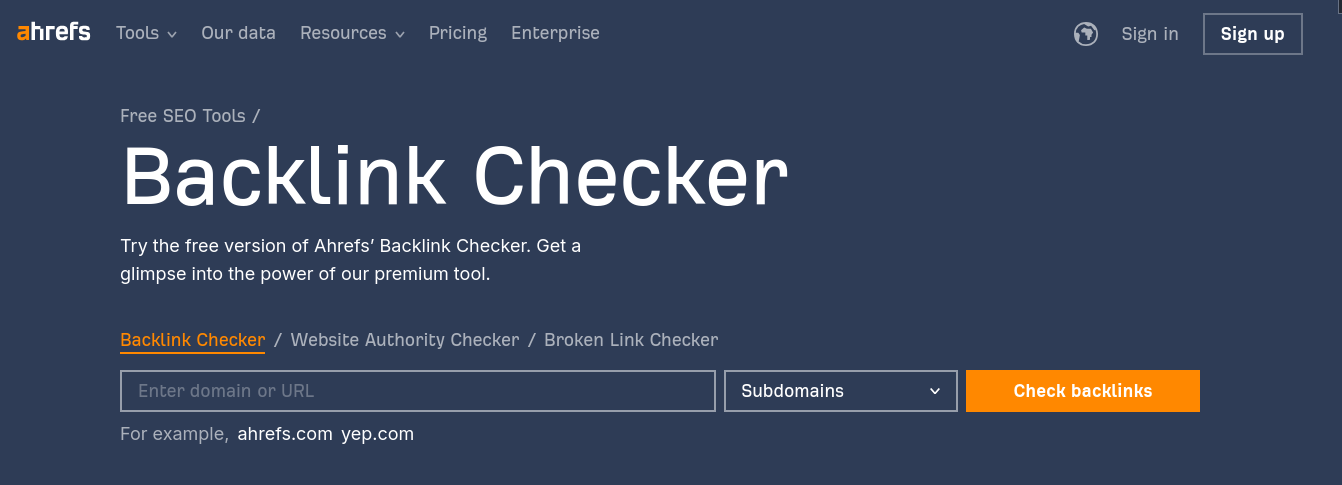 ahrefs' backlinks chekcer