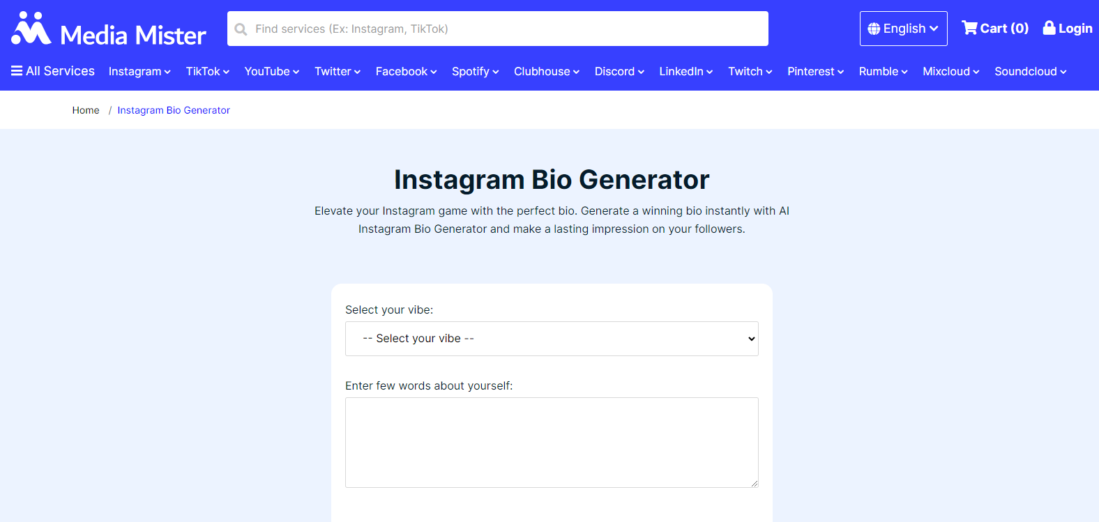 Media Mister’s Instagram Bio Generator