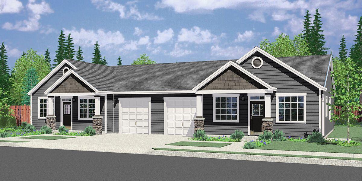 Single Story Duplex House Plan: 3 Bedroom, 2 Bath, With Garage | Duplex house, Duplex house plans, Basement house plans