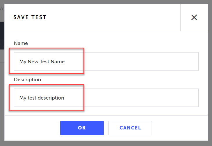 Name and Description for your test in Testim.io