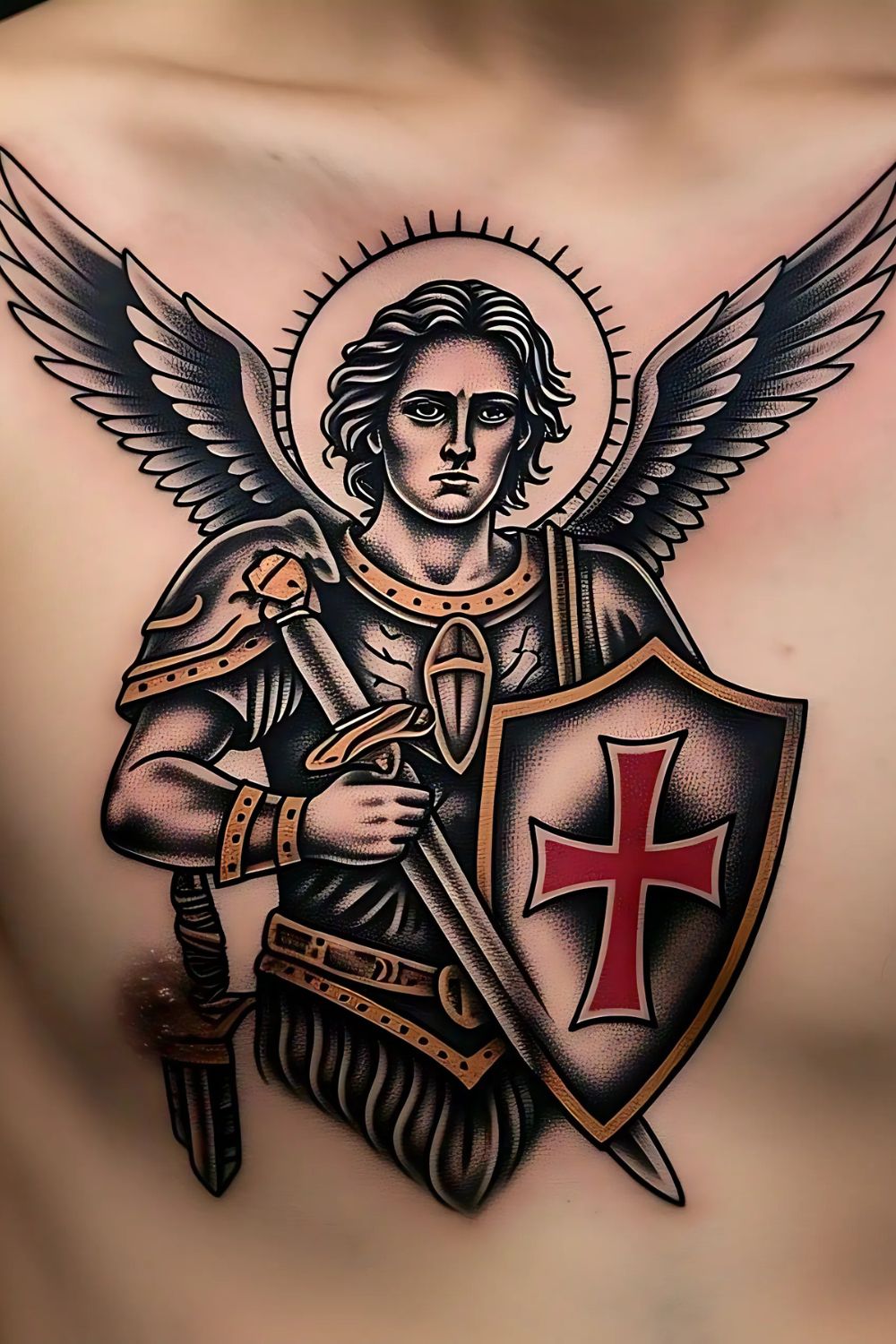 Saint Michael Tattoo on the Chest