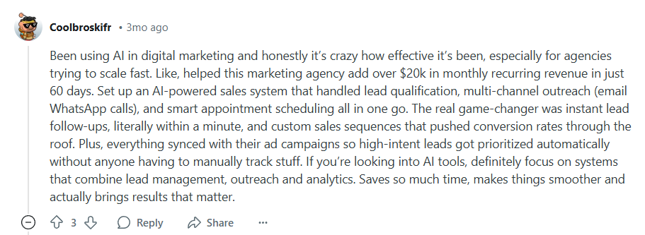 Reddit User on Using AI in Digital Marketing