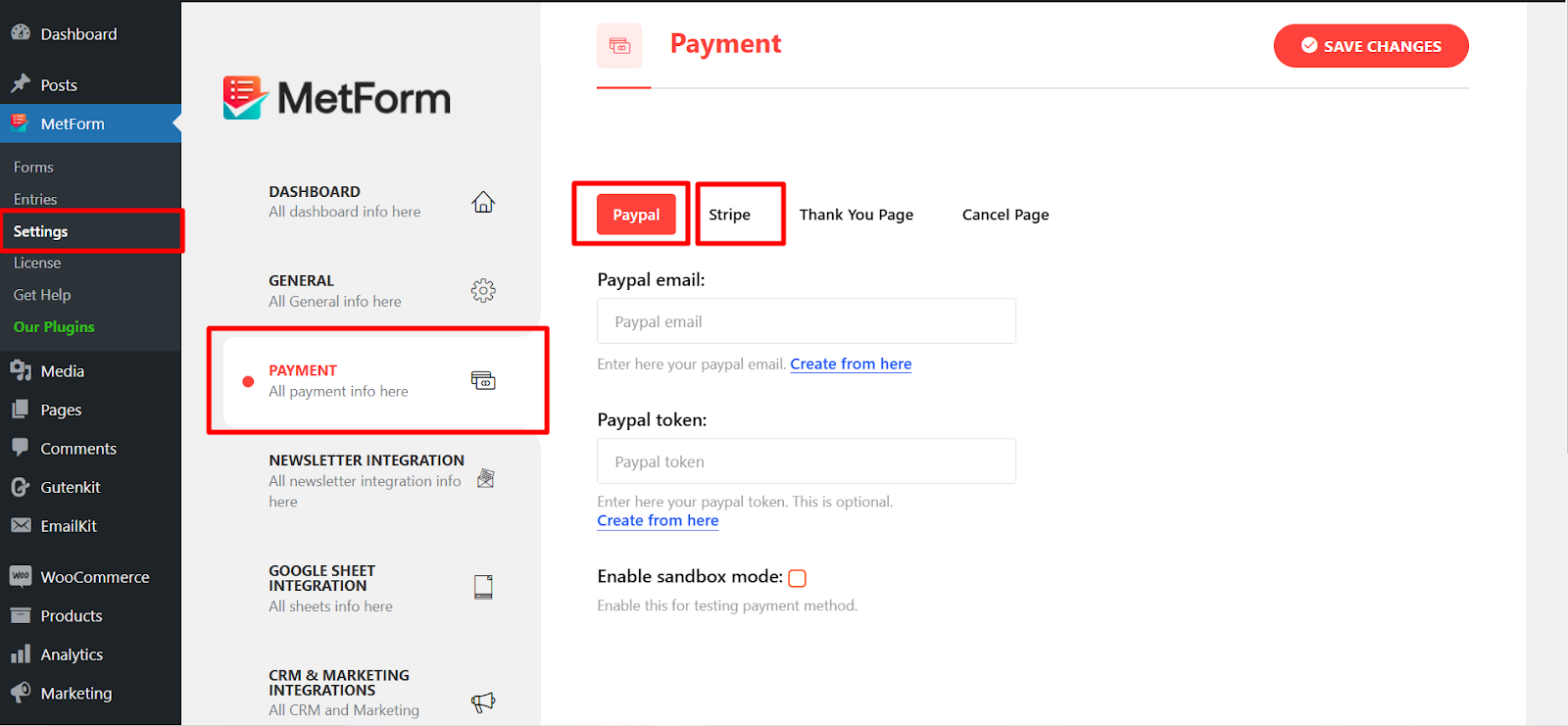 Go to Settings of MetForm