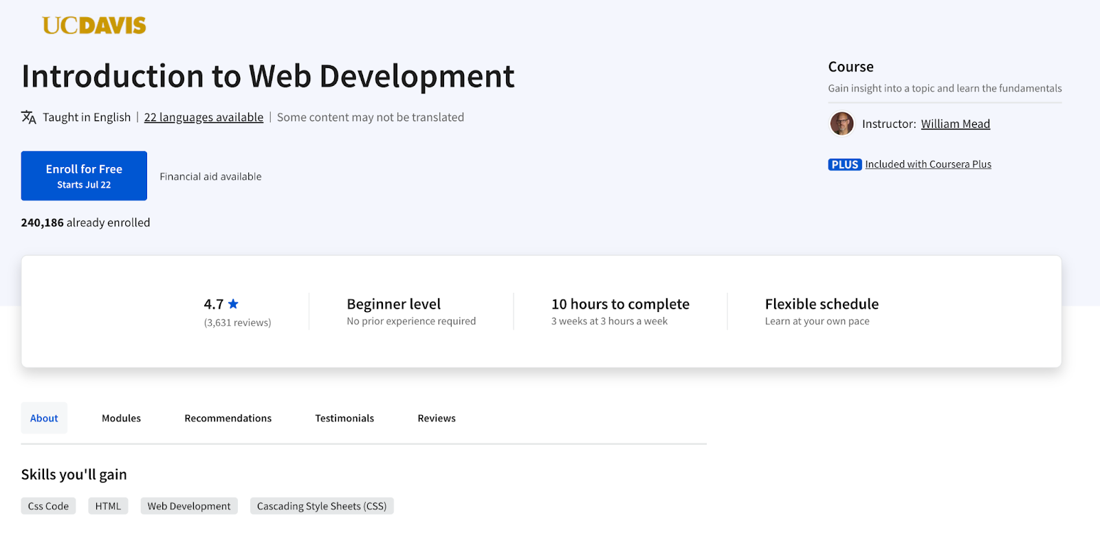 Coursera introduction to web development course