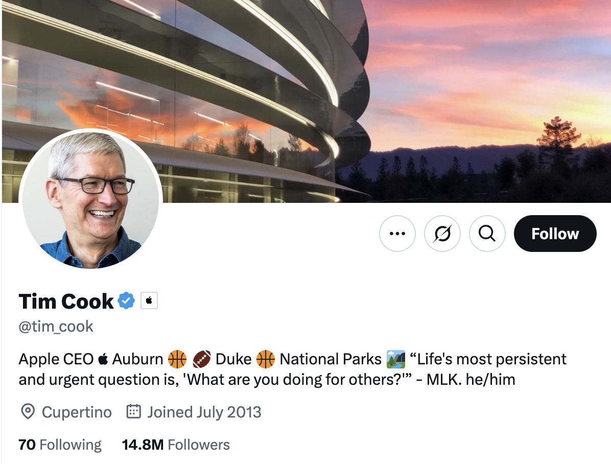 Tim Cook's X profile 