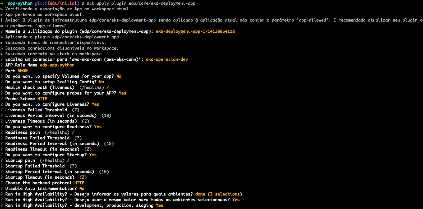 Imagem do conteúdo sobre Plataforma de desenvolvimento, onde há uma tela com a aplicação do Plugin para gerar o deployment e os outros objetos do Kubernetes.