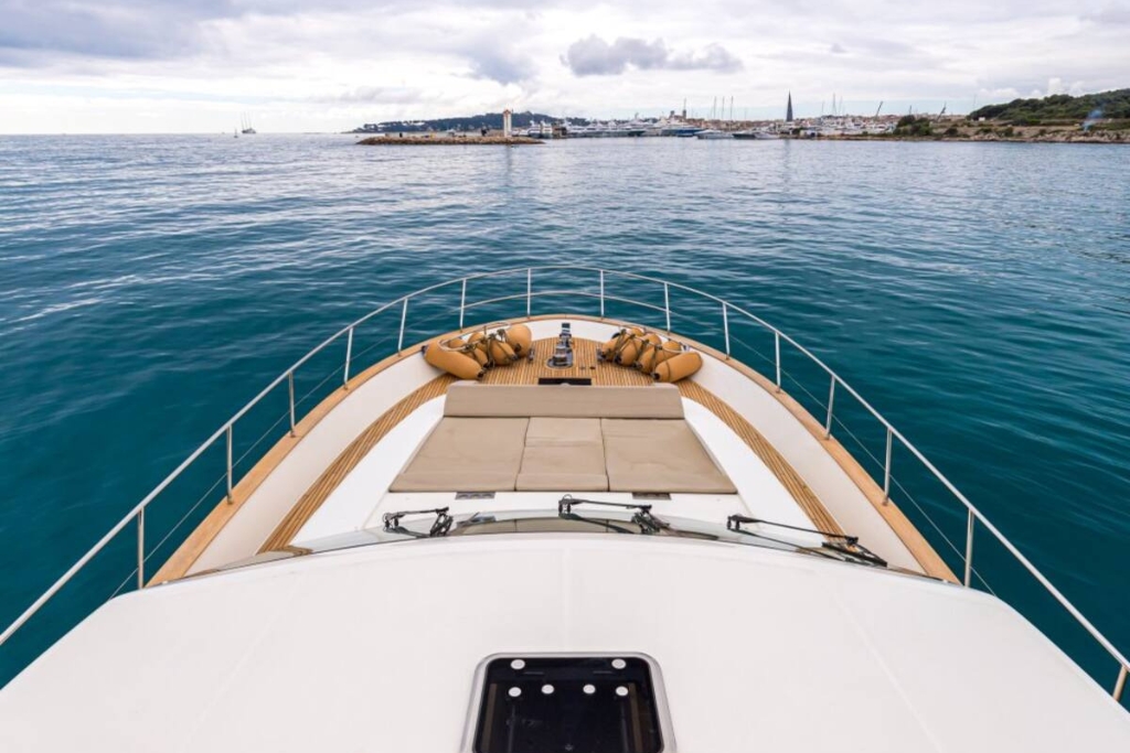 deck of yacht looking out on the blue ocean