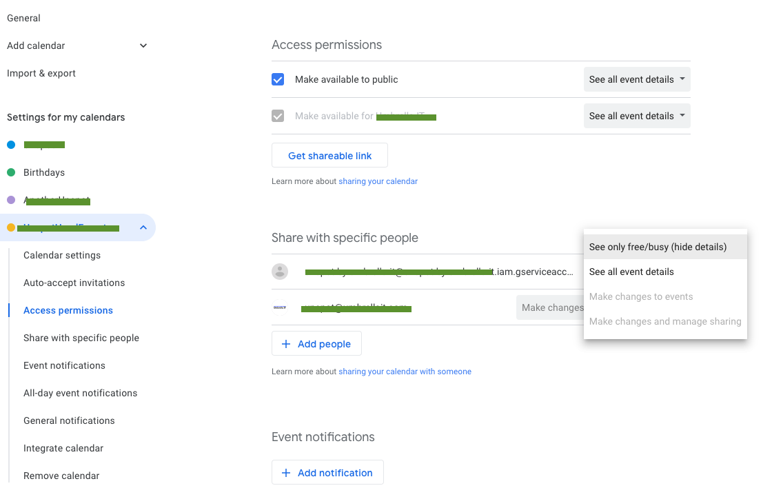 Set access permission in your calendar