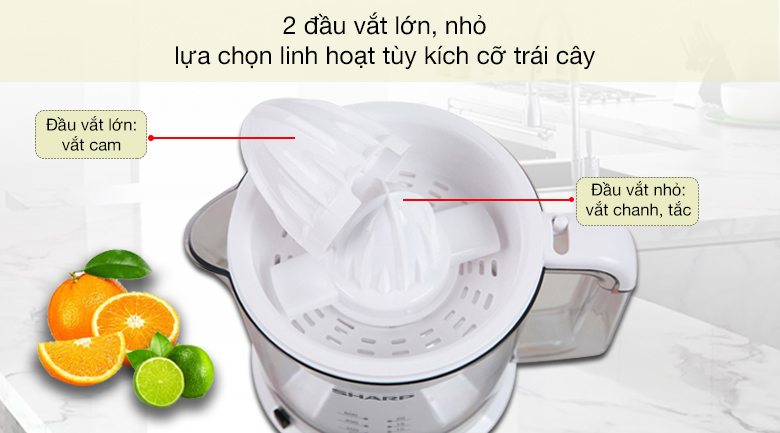 Máy vắt cam Sharp 25W EJ-J256-WH - 2 đầu vắt lớn nhỏ