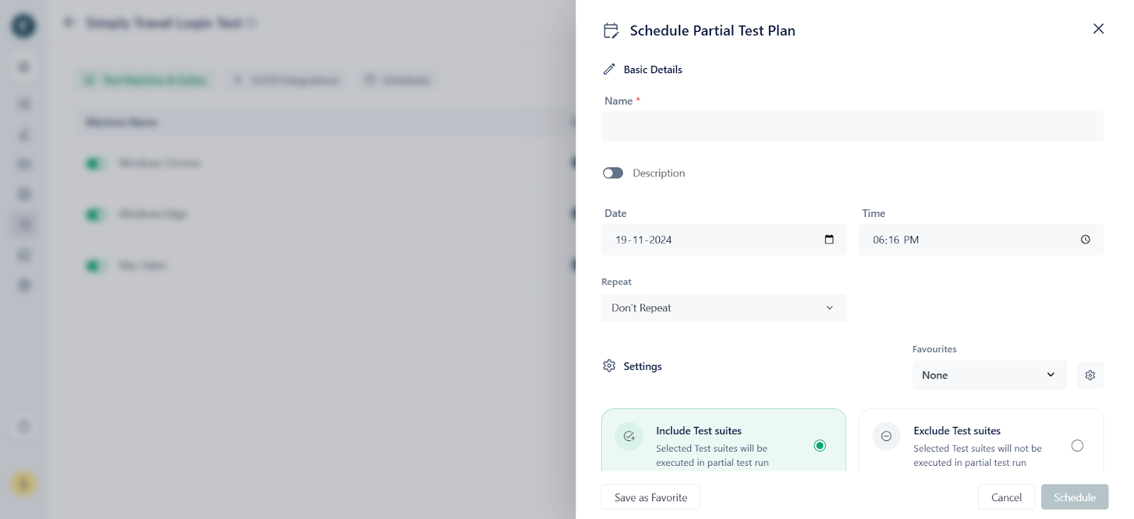 Schedule Partial Test Plan Run