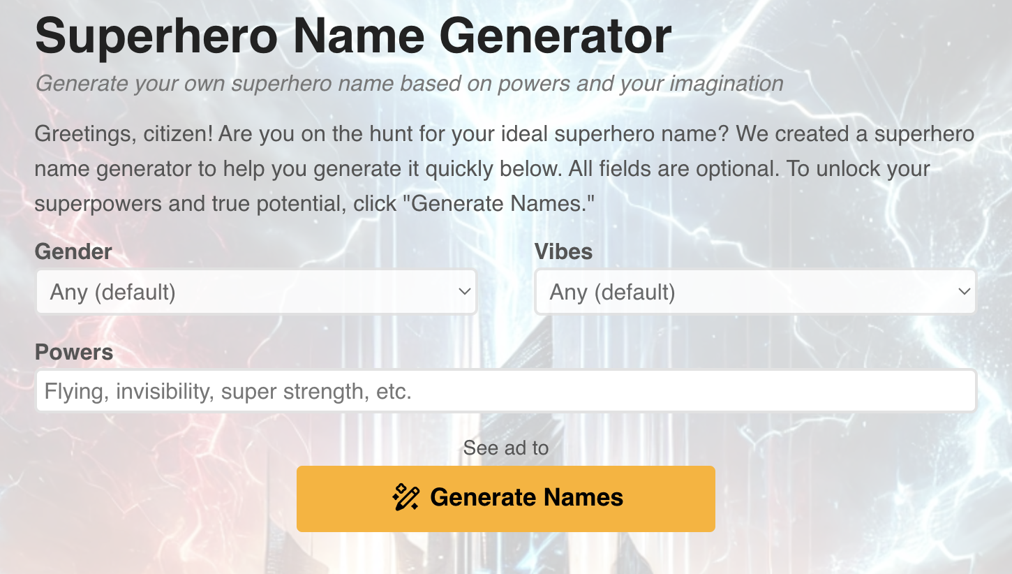 hero name generator based on powers