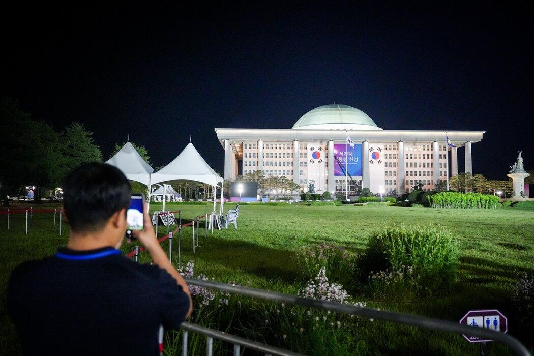 李在明就职仪式前的韩国国会。