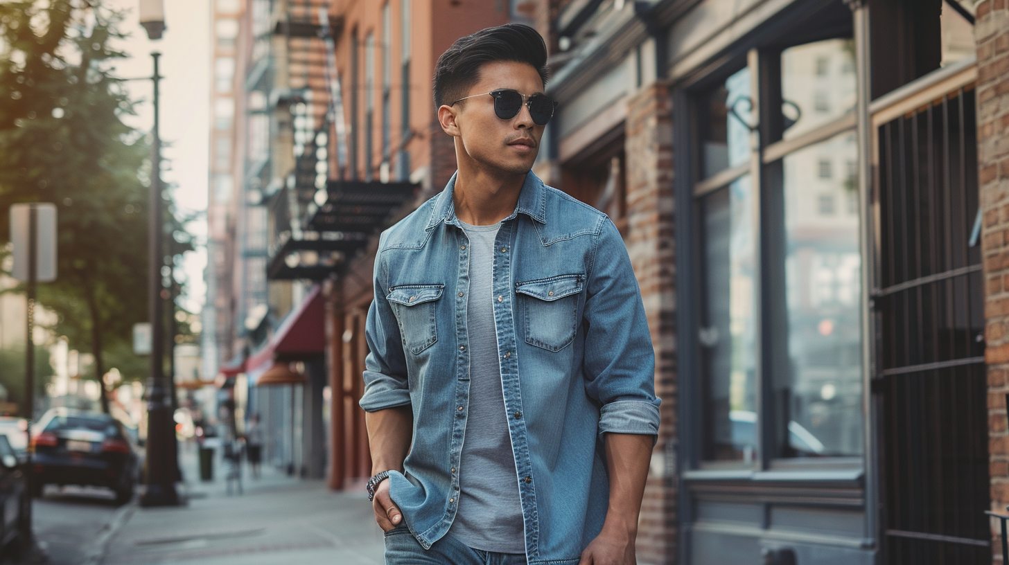 Man in a fitted polo shirt with a soft collar and button placket, paired with chinos or shorts, styled for a clean, smart-casual look.