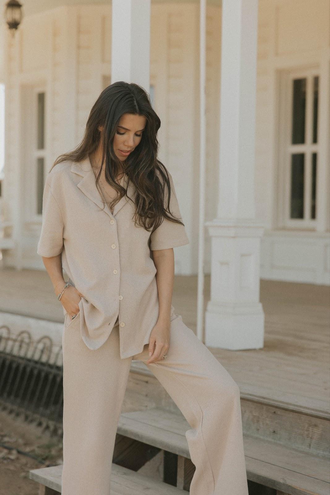 Cream matching women's set.