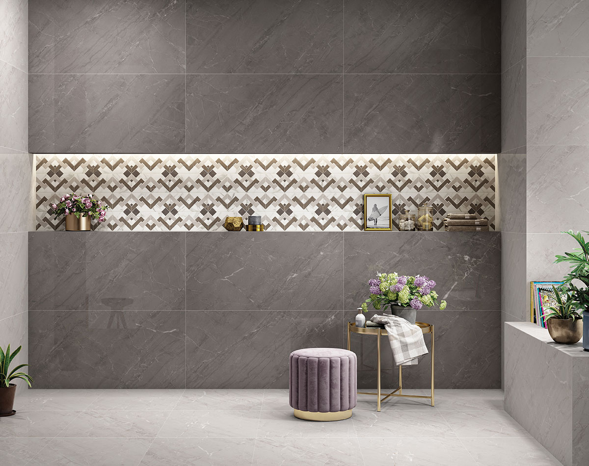 Mountain Crema: Chevron tiles in modular kitchen