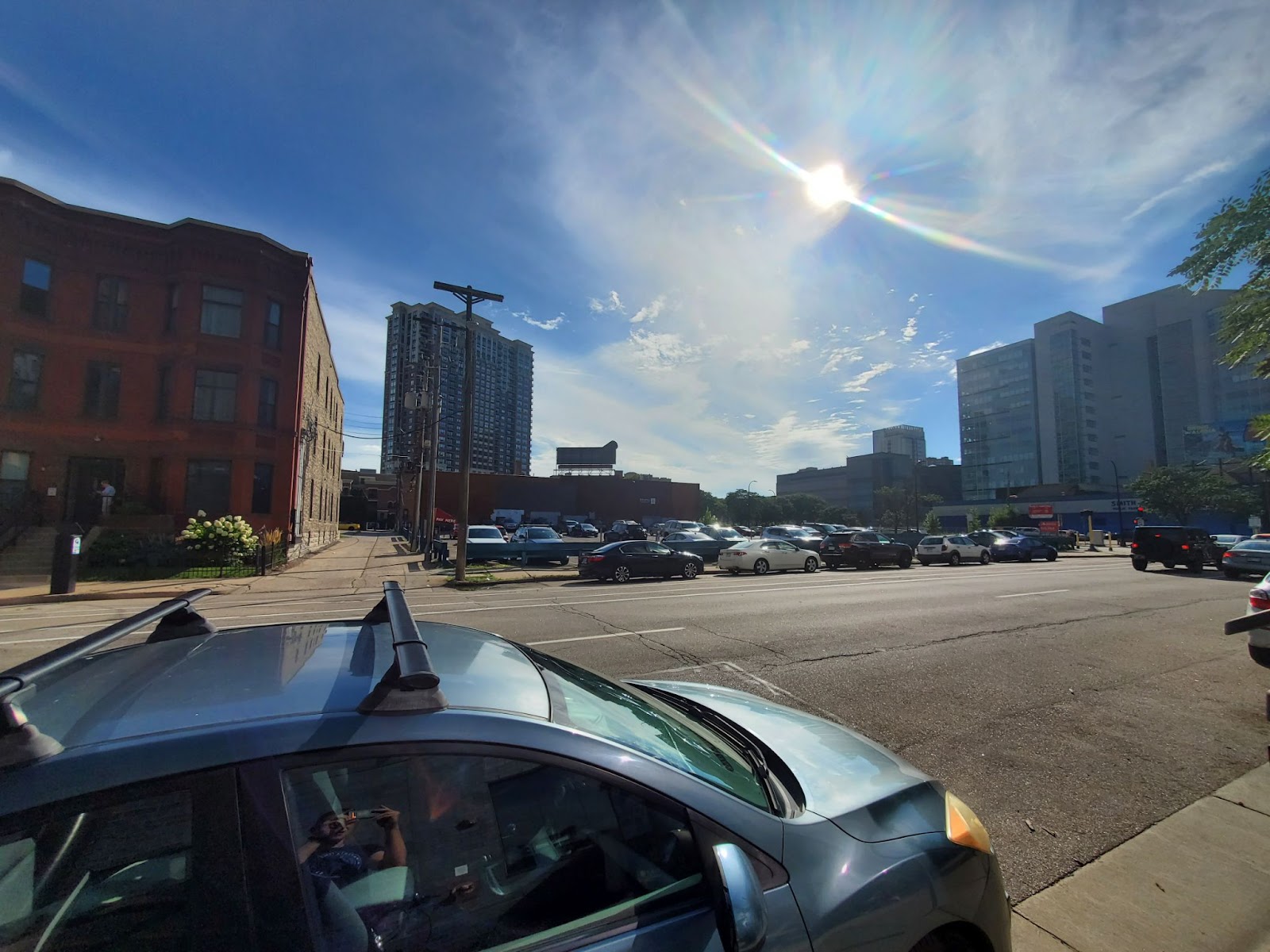 A large surface parking lot near downtown Minneapolis, Minnesota.