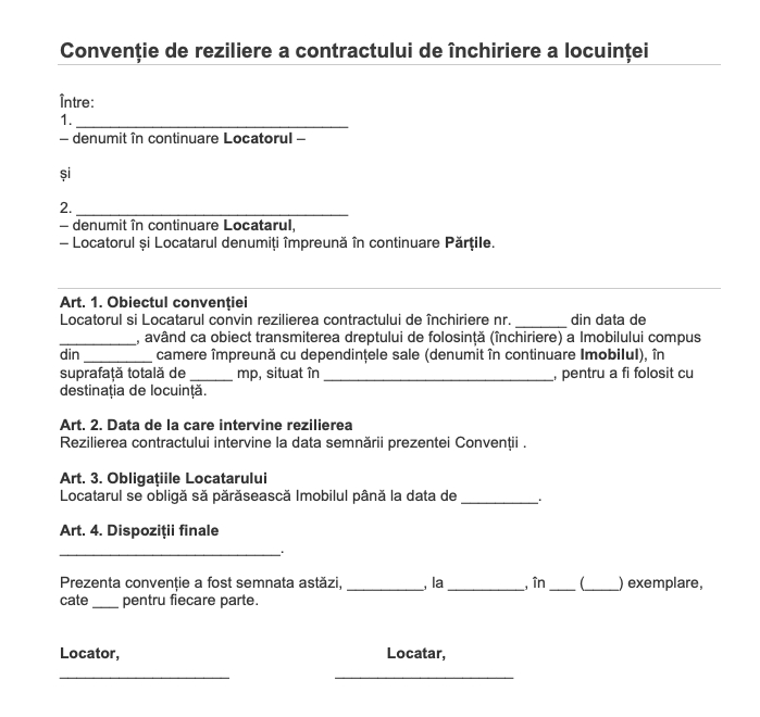 reziliere contract inchiriere