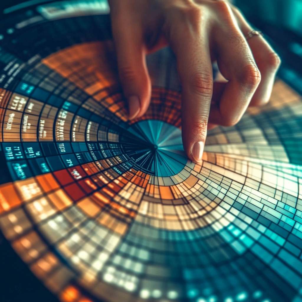 HR professional examining a color-coded trait wheel on a digital console, representing the Sales Predictor Profile’s multi-dimensional insight.