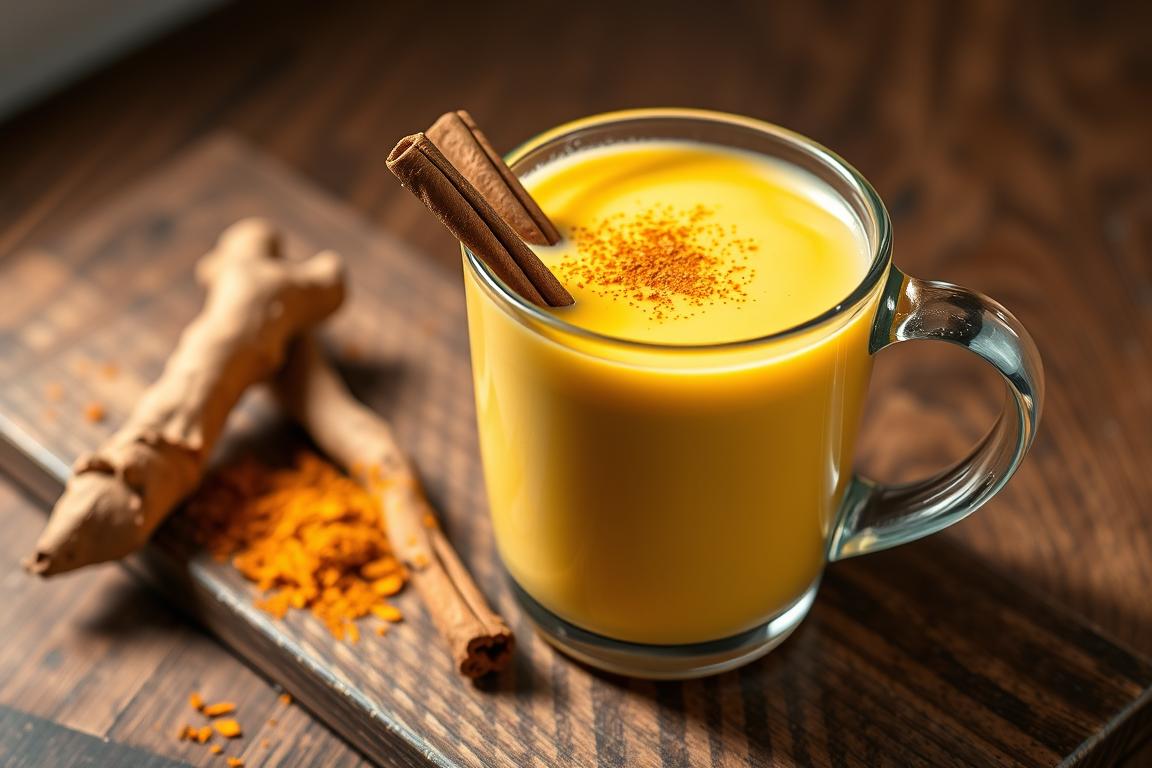 Golden milk latte made with turmeric, cinnamon and plant-based milk