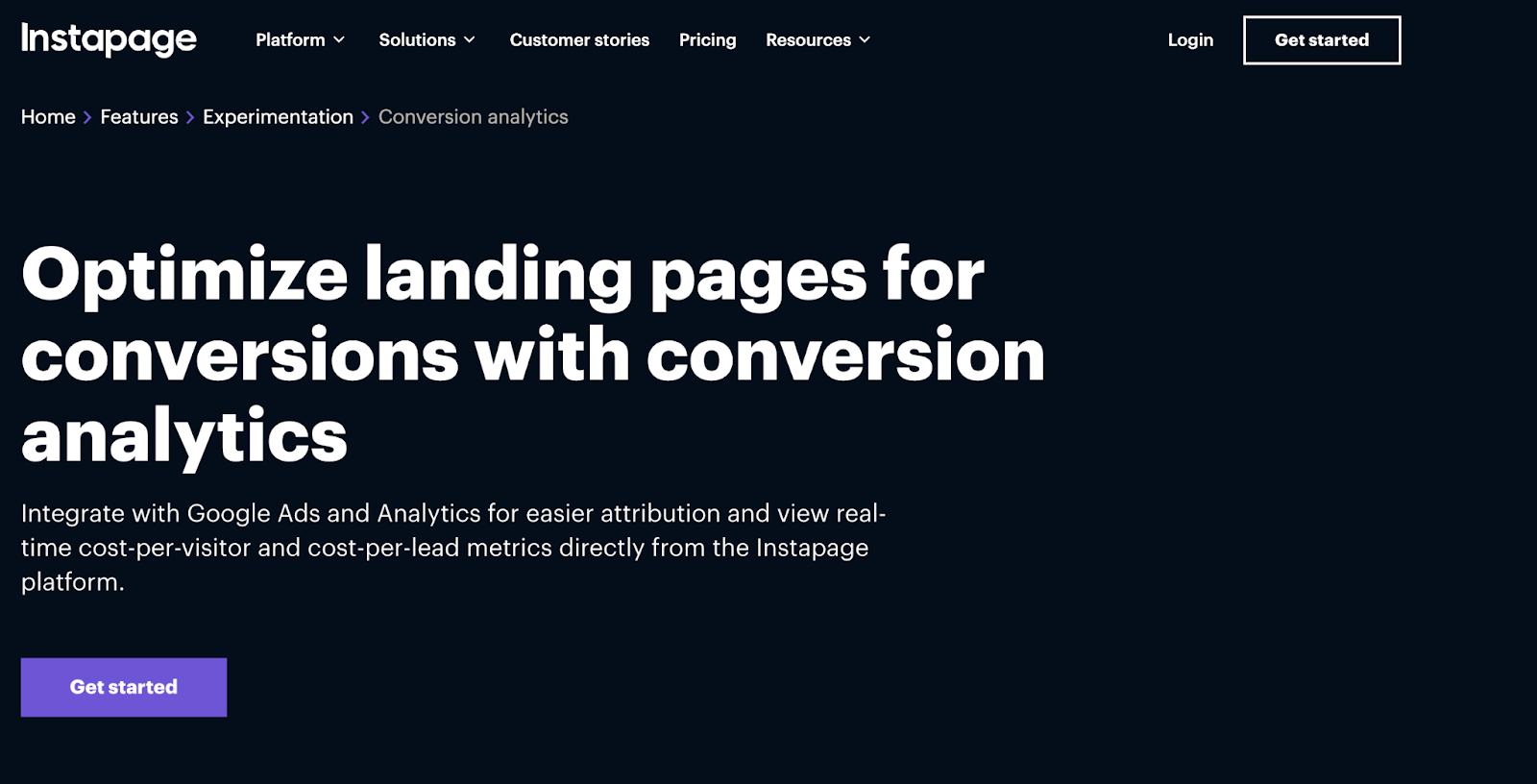 Image showing the Instapages' conversion optimization web page
