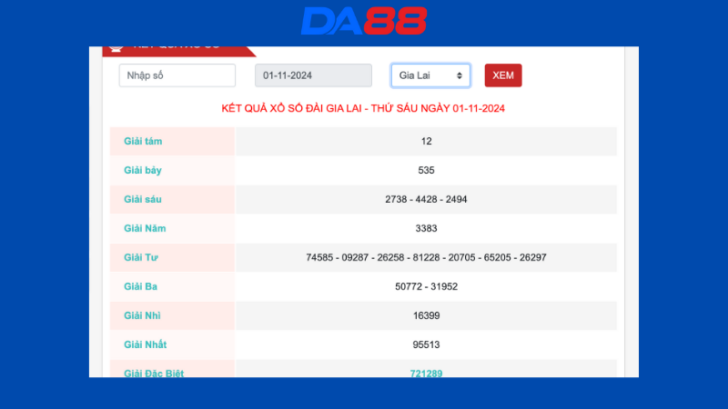 Kết quả xổ số Gia Lai ngày 01/11/2024