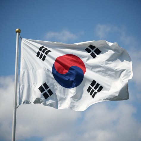 This contains an image of south korea flag flying high in the sky